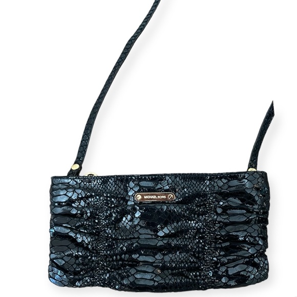 Black Micheal Kors Patent Animal Print Clutch Strap Bag - Picture 3 of 13